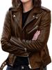 2022 Retro Rivet Locomotive Faux Leather Women High Quality Pu Autumn Fake Leather Jacket Women's Fashion Zipper Black Short Top