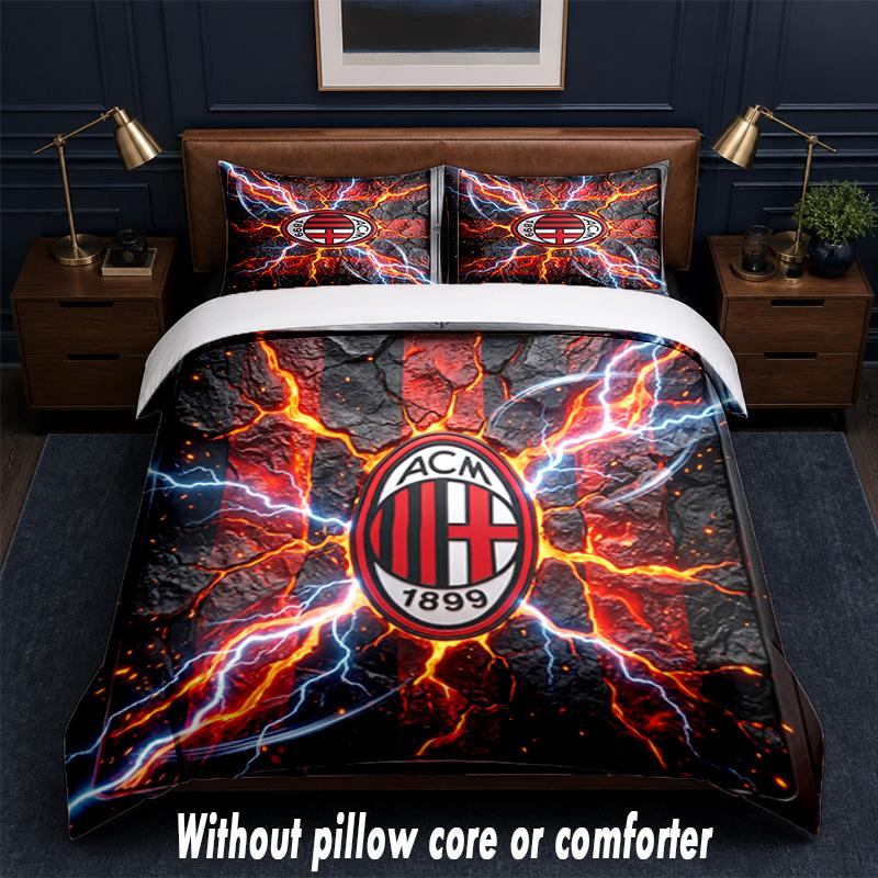 Set Biancheria da Letto AC Milan Design 1 Copripiumino + 2 Federe Morbido Traspirante Biancheria da Letto per la Casa