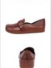 Johnature Retro Genuine Leather Soft Soled Shoes Loafers Round Toe Versatile Slip-on Women's Flat Shoes