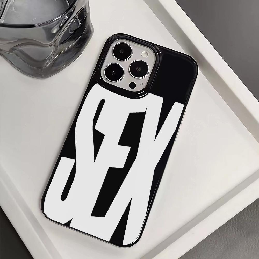 Minimalist Black and White Letter Art Phone Case for iPhone 17 16 15 14 13 12 11 Series Pro Max Plus Double Layer Protection