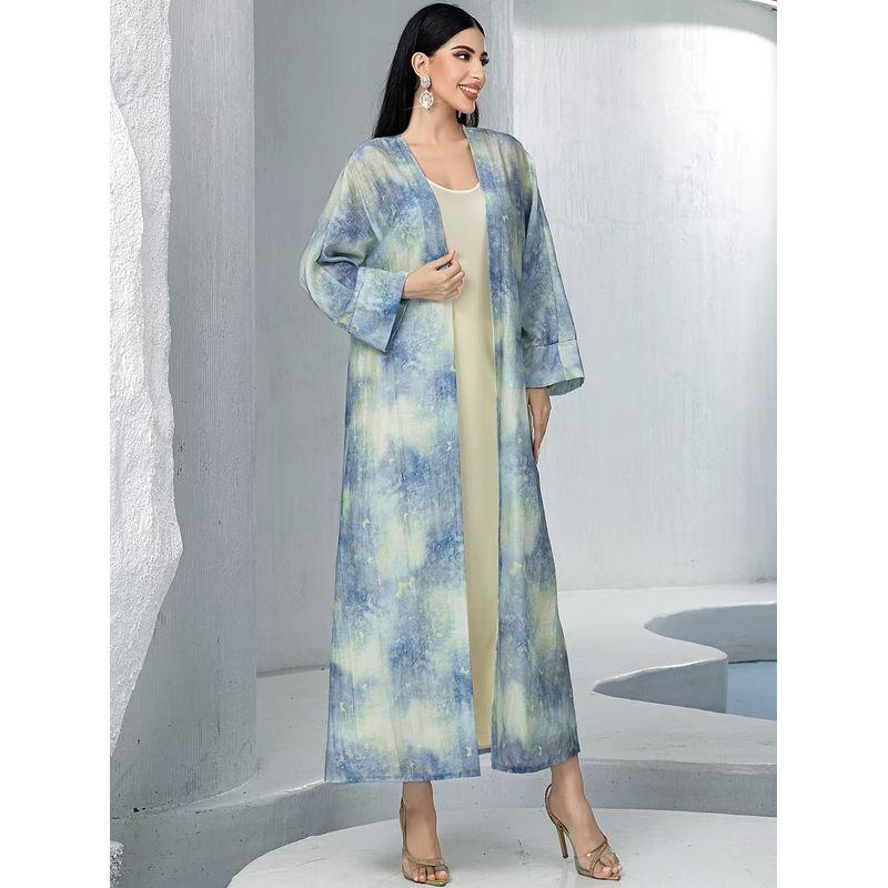 New Arrival Middle East Blooming Print Robe Suspender Skirt Two-Piece Suit Strap Skirt Printed Robe Set