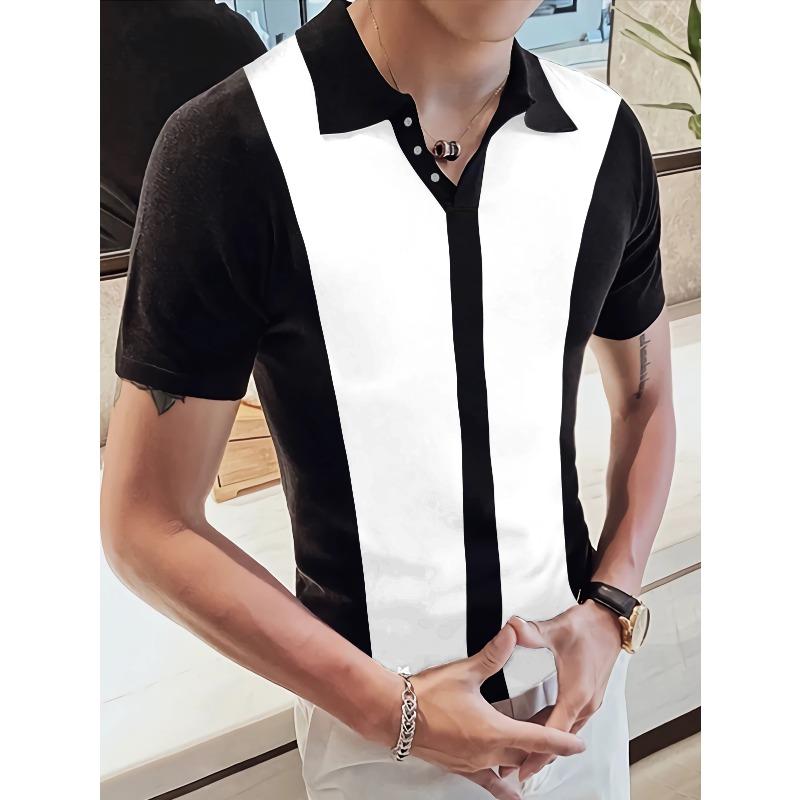 

Men s Black & White Color Block Short Sleeve Polo Shirt S чорний