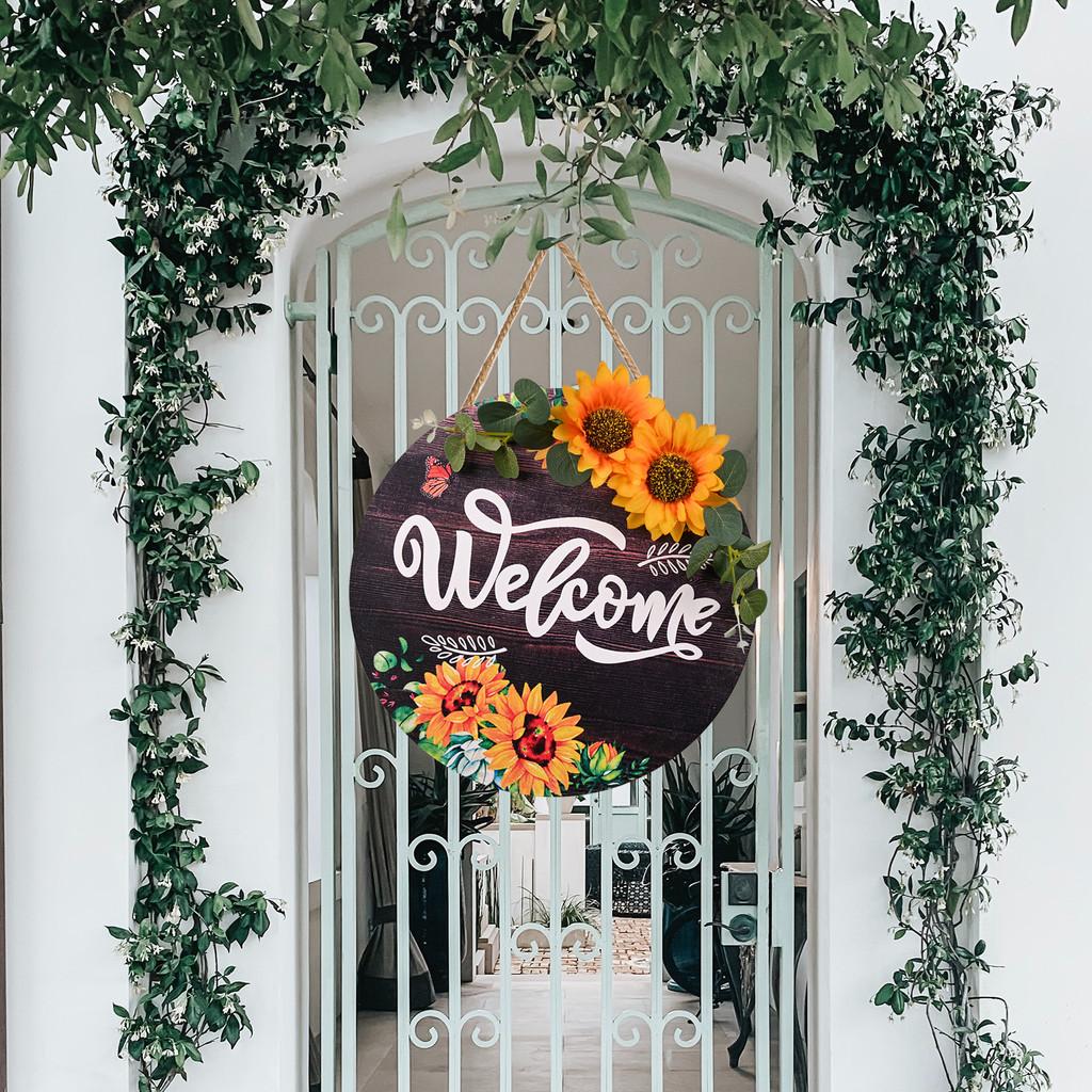 Sunflower Welcome Cheerful Circular Door Sign For Cozy Fall Atmosphere Home