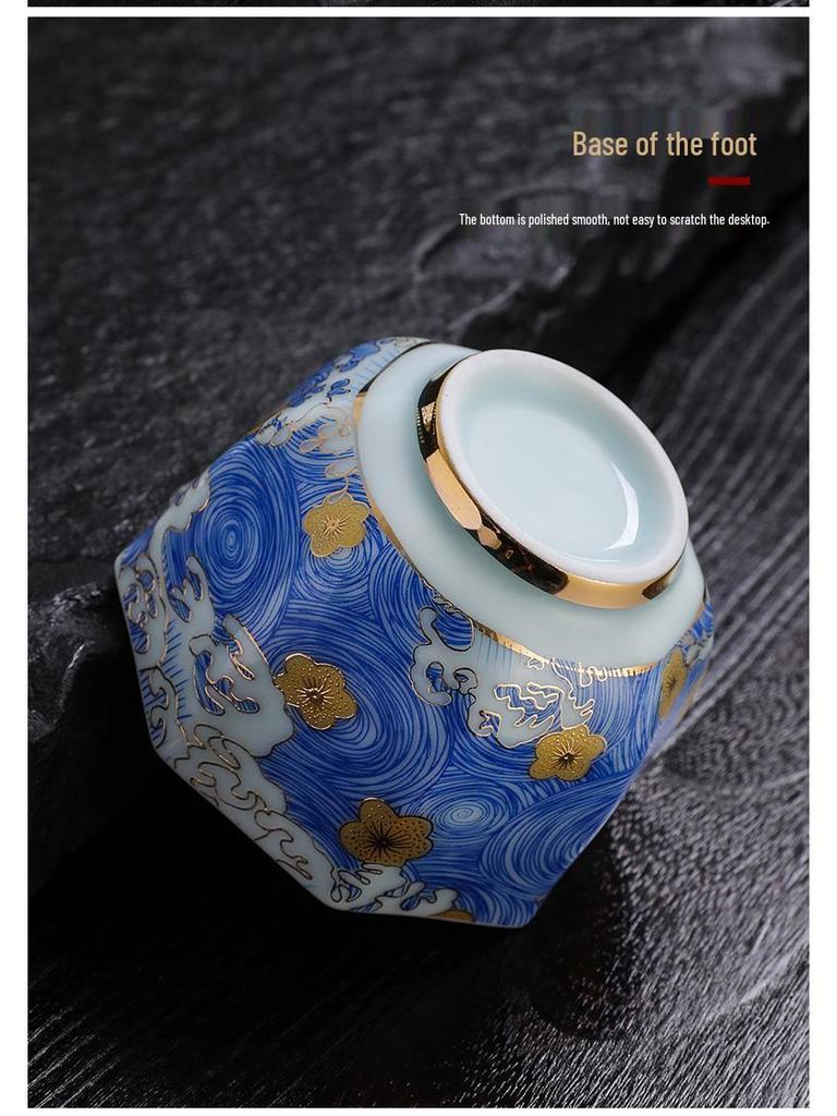 Sterling Silver & Ceramic Gilded Teacup - Kung Fu Style Master Tasting Cup Business Gift