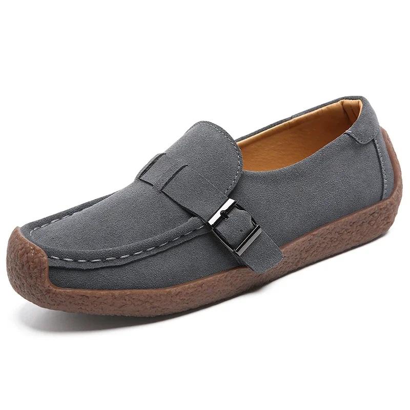 British Style Slip-On Comfortable Moccasins Ladies Non-Slip Mother Walking Shoes Spring Cow Suede Lightweight Casual Shoes Women
