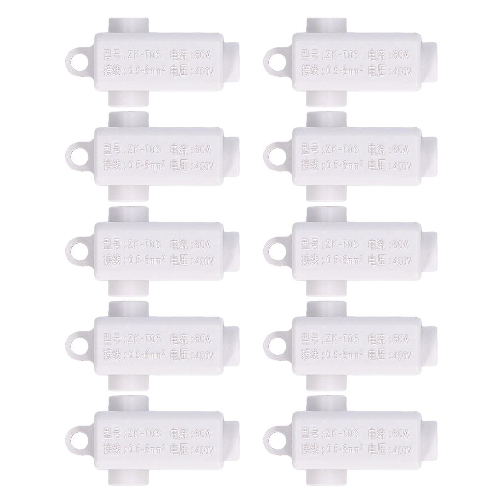 10Pcs T Type Splitter Block 3 Way Inline Junction Connector Box High Power ZKT06 400V 60A