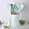 11-Piece Silicone Kitchenware Set with Wooden Handle - Includes Non-Stick Pan, Spatula, and Storage Bucket, Fresh Green.