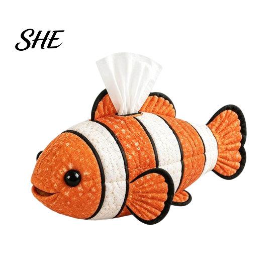 Handmade Craft Tissue Holder DIY Box, Top Opening Soft Fabric Cover, Marine Animal Theme Decor Dispenser, Multipurpose Patchwork Designs Sewing A