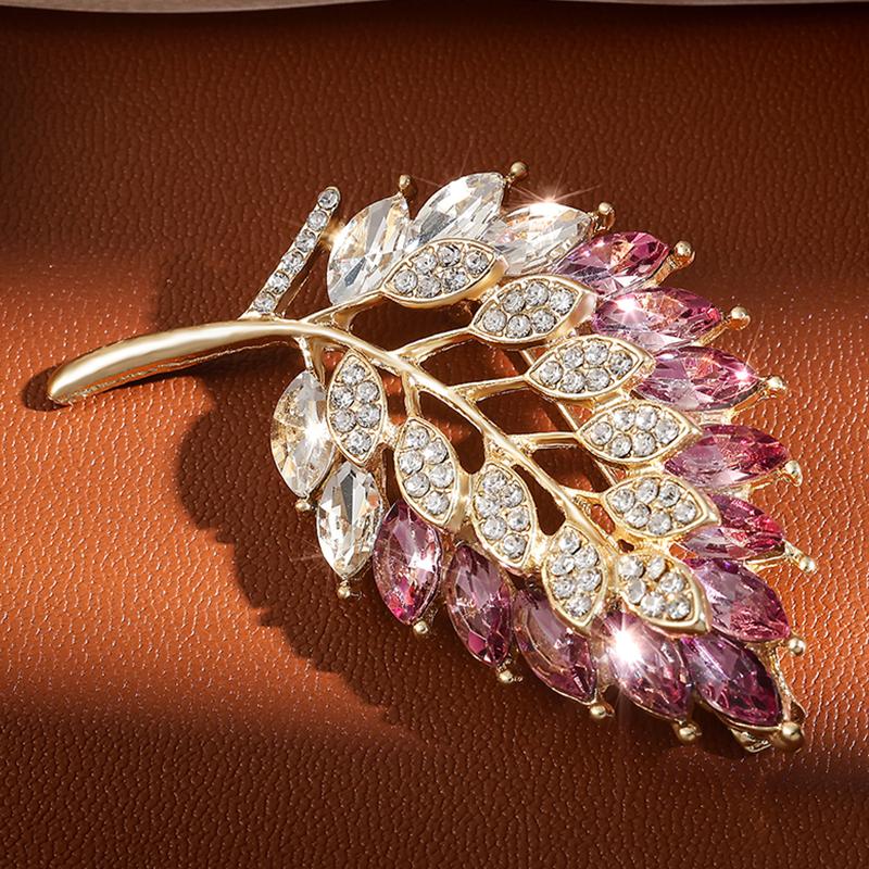 

ZAKOL Romantic Purple Leafs Flower Brooches For Women Girls Japan Korea Alloy Crysal Plant Clothes Accessories Zircon Gifts
