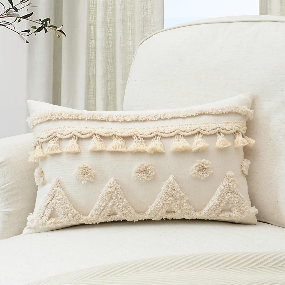 Vintage Tufted Fringed Cushion Cover Rustic Style Pillowslip Elegant Pillowcase Bed