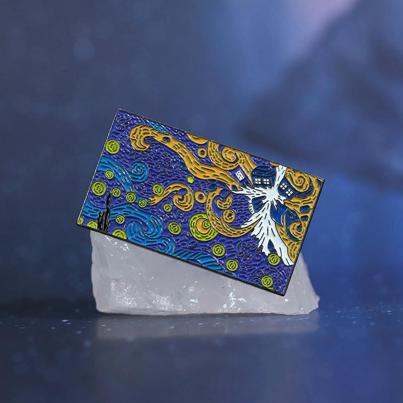 Abstract Oil Painting Inspired Van Gogh Starry Night Cartoon Style Brooch For Unique Fashion Statement