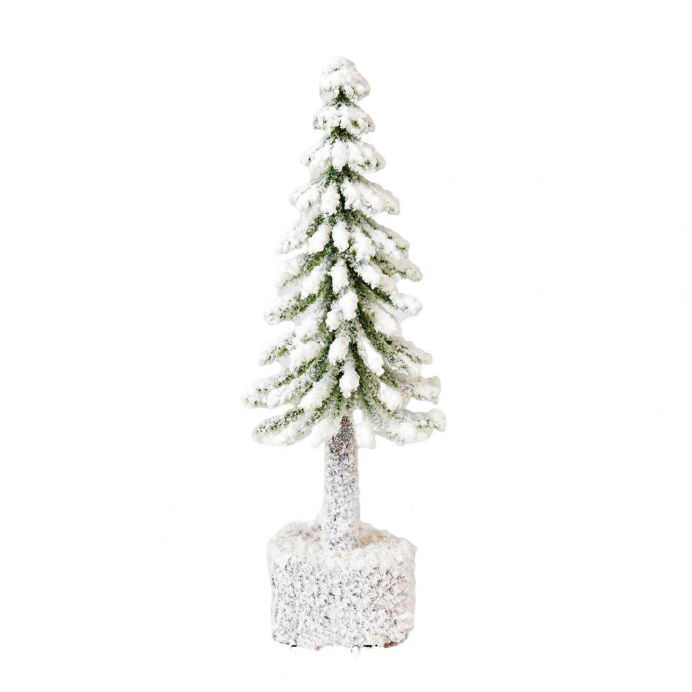 Mini Christmas Tree Artificial Bottle Brush Tree with Wooden Base Small Snow Frost Flocked Pine Tree for Winter Home Decor