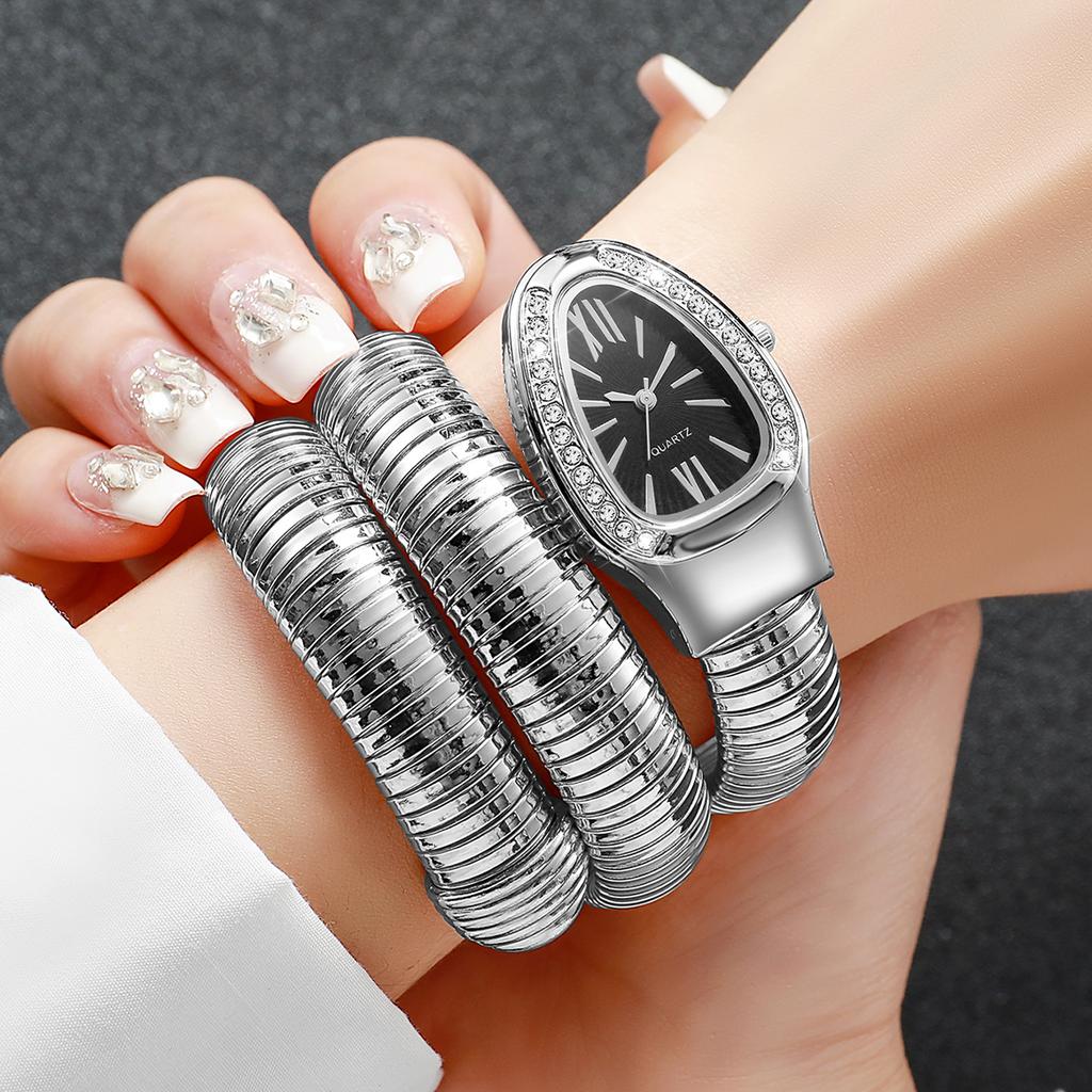 Fashion Women Snake Shape Quartz Watches Luxury Rhinestone Roma Dial Wristwatch Girls Clock Reloj Mujer