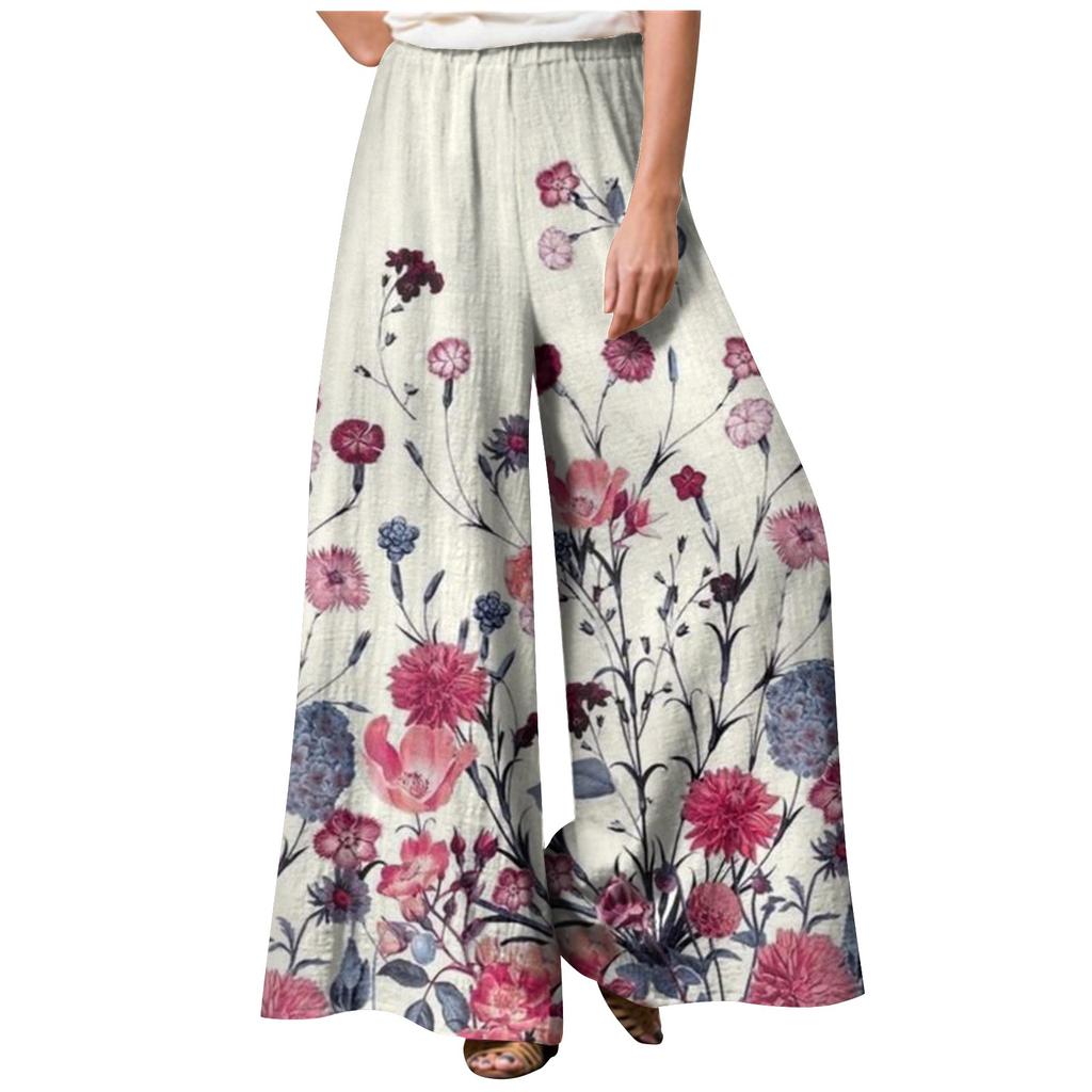 Women's Fashion Loose Casual Print Elastic Waist Pocketless Wide Leg Casual Pants