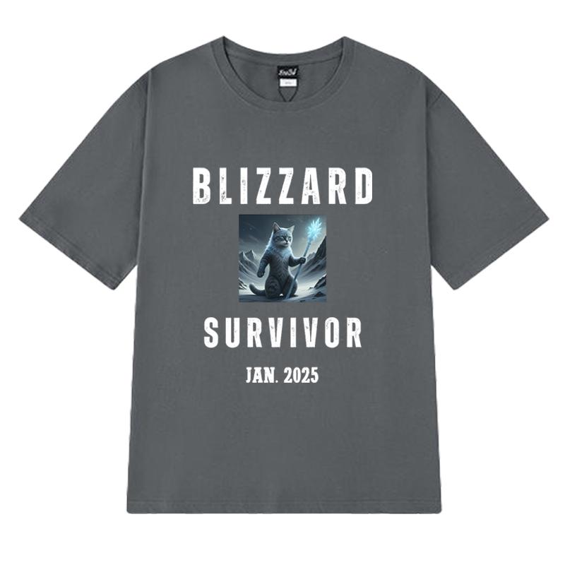 Winter Cat Blizzard Survivor Magic Wizard Cat T Shirt Unisex Women Funny Summer Short Sleeve Tshirts Unisex 100 Cotton Clothing
