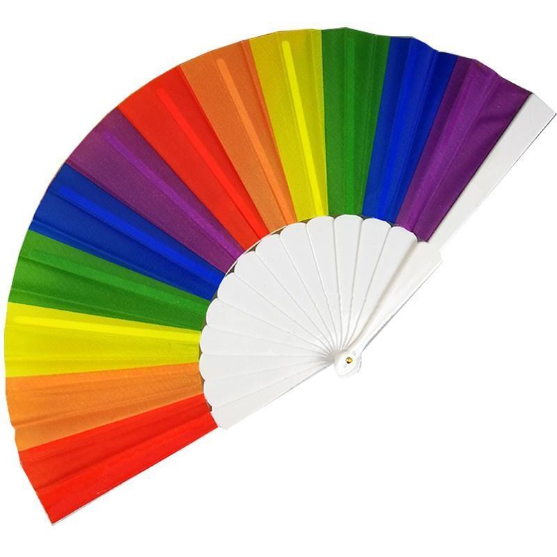 Regenbogen-Handkurbelfächer, faltbar, orientalischer Stil, Seidenstoff, Taschenhandfächer, Party, für Persönlichkeit, Tanzfächer, Geschenke