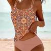 Nouveau Bikini d'Été Imprimé Vintage à Taille Haute fendue Conservateur Maillot de Bain à Bretelles Imprimées Plage