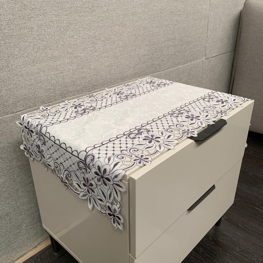 Bedside Table Cover, Nordic Style Simple Polyester Embroidered Tablecloth, Hand-Hollowed Multi-Purpose Cover