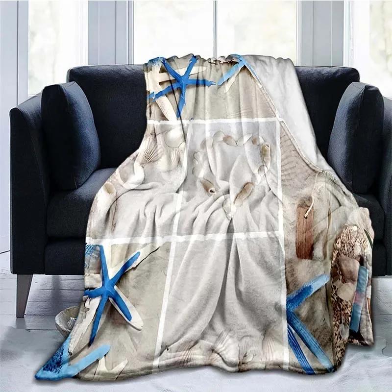 Beach Shells Landscape 3D Printed Throw Blanket Bedspread Flannel Home Blanket Plush Soft Comfortable Home Decor Blanket King