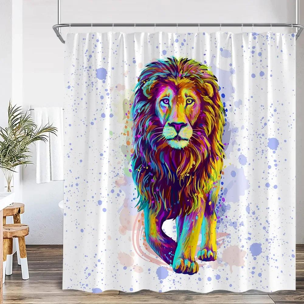 Wild Animals Shower Curtain Tiger Forest Elegant Panther Green Palnts Rose Floral Home Decor for Bathroom Polyester Bath Curtain
