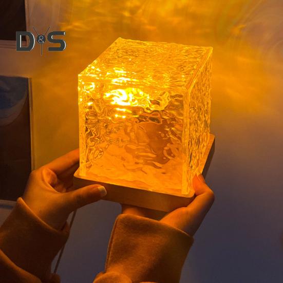 Projektorová lampa Morská vlna Nočné svetlo Diaľkové ovládanie 16 farieb Postupne rotujúci plameň Vodná lampa s drevenou základňou
