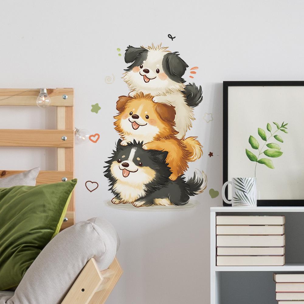 Cartoon Cute Jenga Dog Children's Bedroom and Living Room Decoration and Beautification Wall Stickers for Export Wholesale