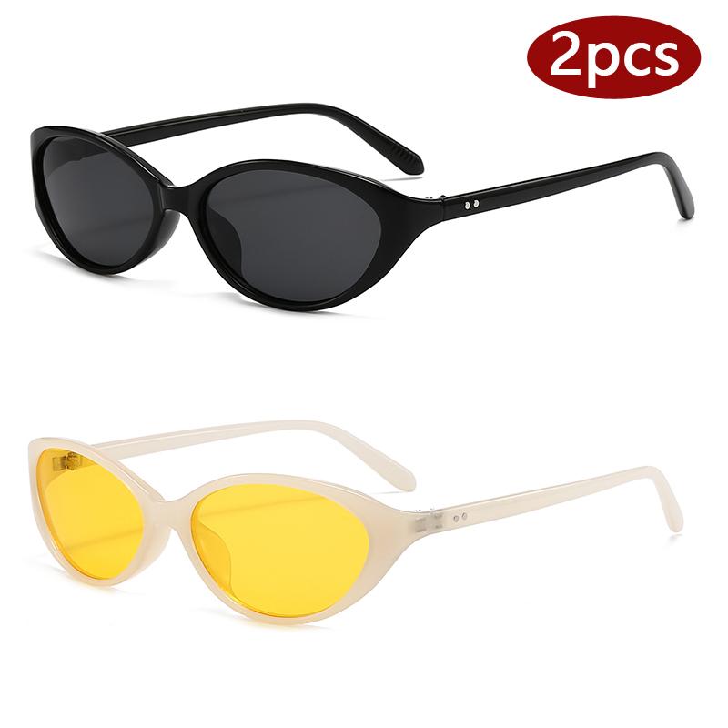2Pcs Vintage Simple Oval Rivet Sunglasses Women Men Brand Designer Small Frame Sun Glasses Outdoor Shades Eyeglasses Uv400