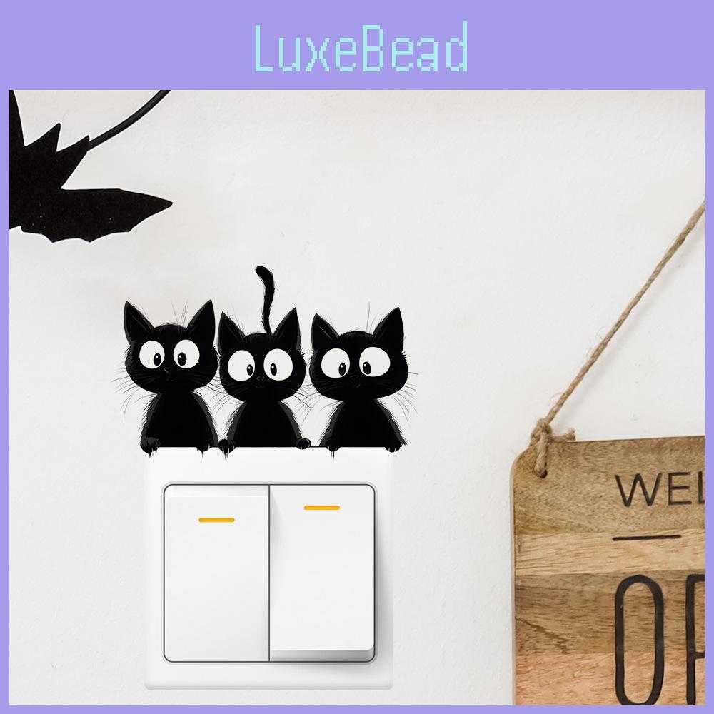 Cute Black Halloween Cat Switch Sticker Wall Decor For Living Room Office And