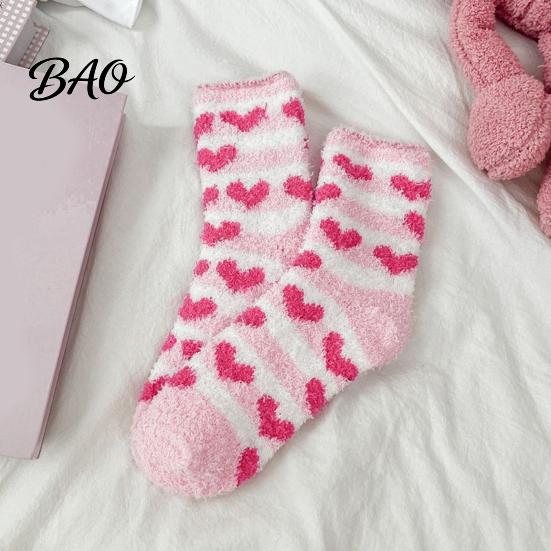 Non Slip Bedtime Socks 1 Pair Women Fuzzy for Valentine's Day, Warm Fluffy Coral Fleece Winter Slipper Socks, Fall Thick Sleeping Gift Holiday House