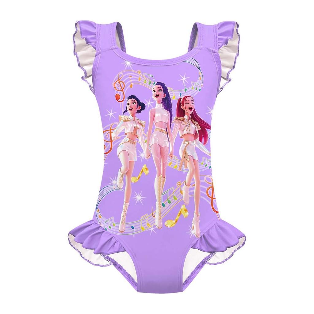 Kids Girls Anime Cartoon K-POP Rumi Zoey Mira Print Ruffle Sleeveless One-piece Swimsuit Swimwear