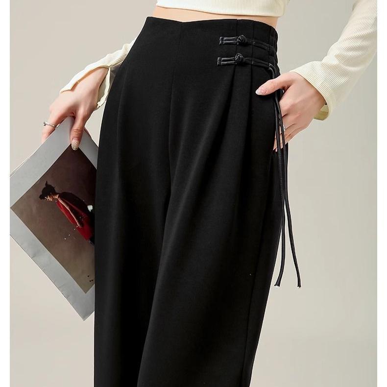 Elegant High Waist Wide Leg Pants with Ancient Button Design for Women