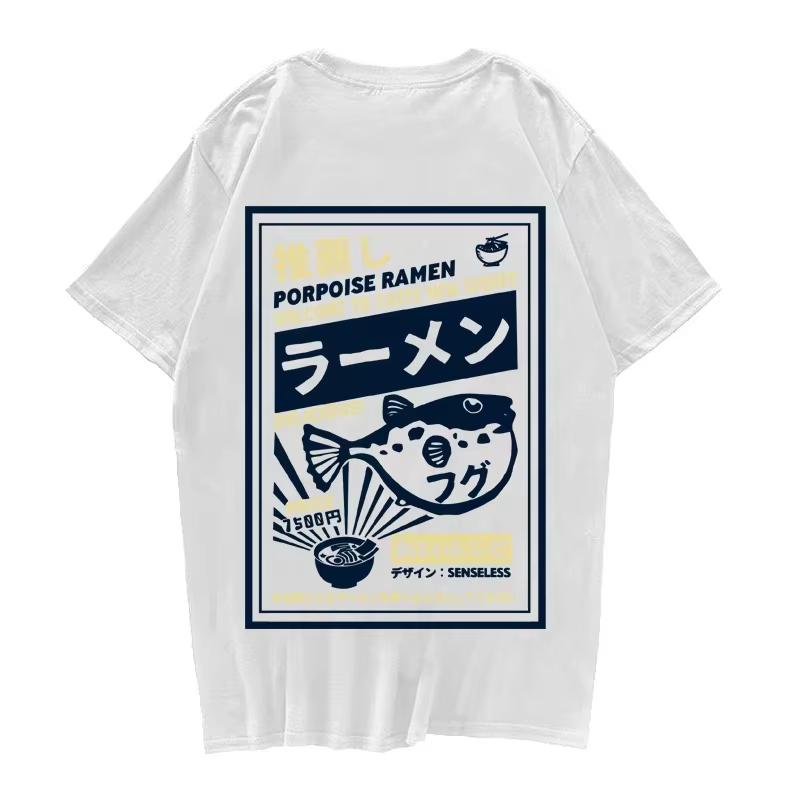 2025 Mens Summer T-shirt Fish Ramen Print Short Sleeve T Shirts Harajuku Hip Hop Casual Streetwear Tees Unisex Sports T Shirts