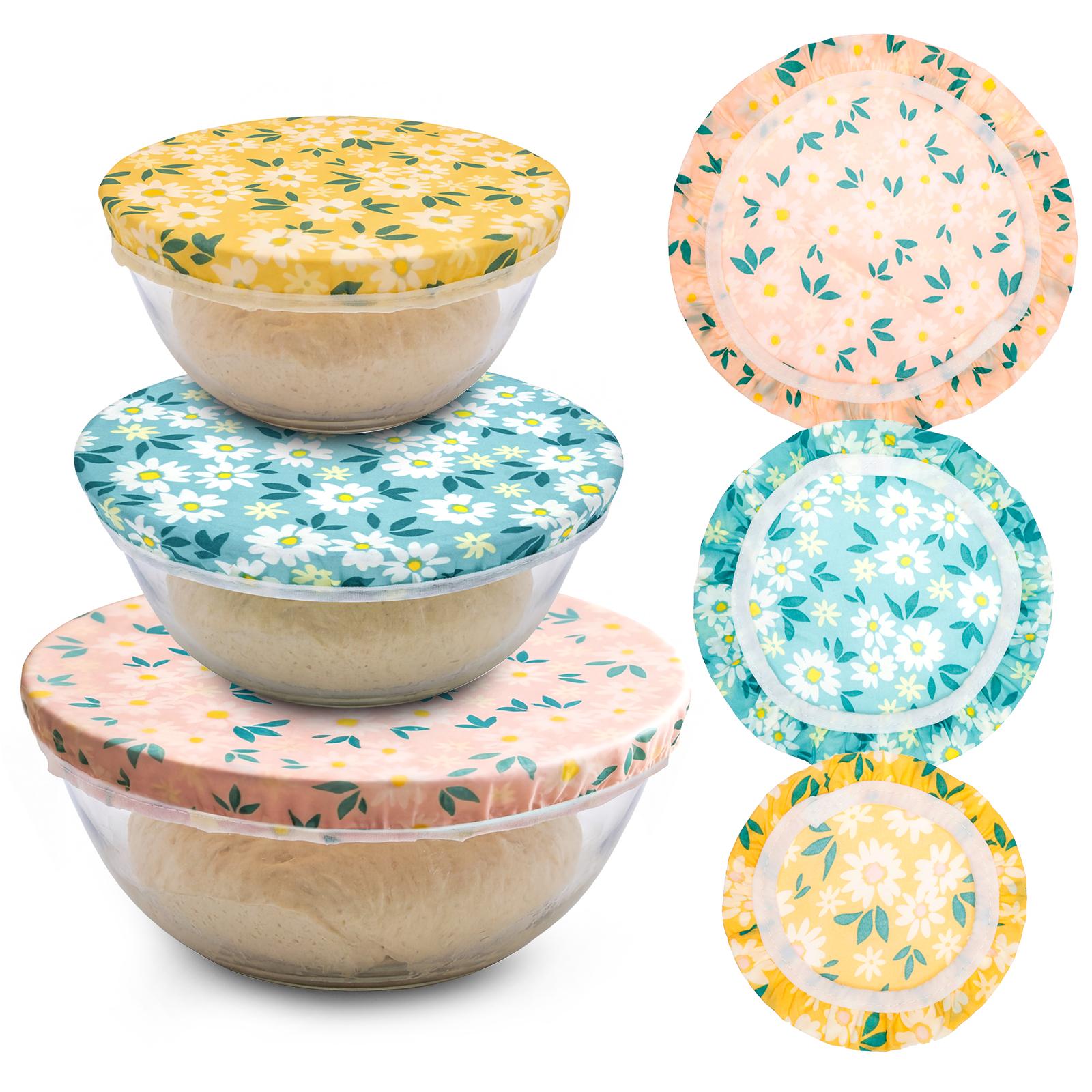 3Pcs Bowl Covers Cotton Beeswax Bread Food Covers Wraps Reusable Elastic Rim Sourdough Fermentation Kitchen Food Preservation