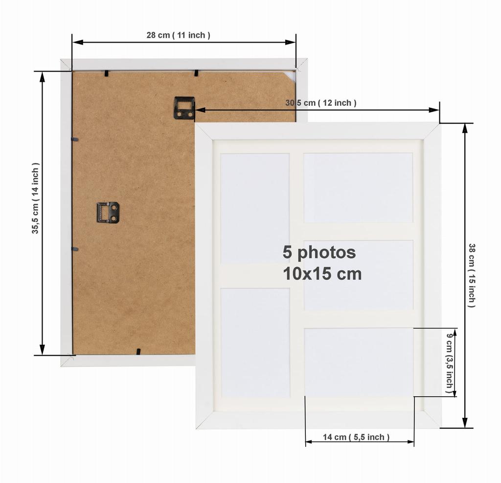 Set of 2 Pcs. Photo Frame, Wall Mount Multi-Frame Gallery Collage 28X35 Cm. For 5 Photos 10x15 Cm. White