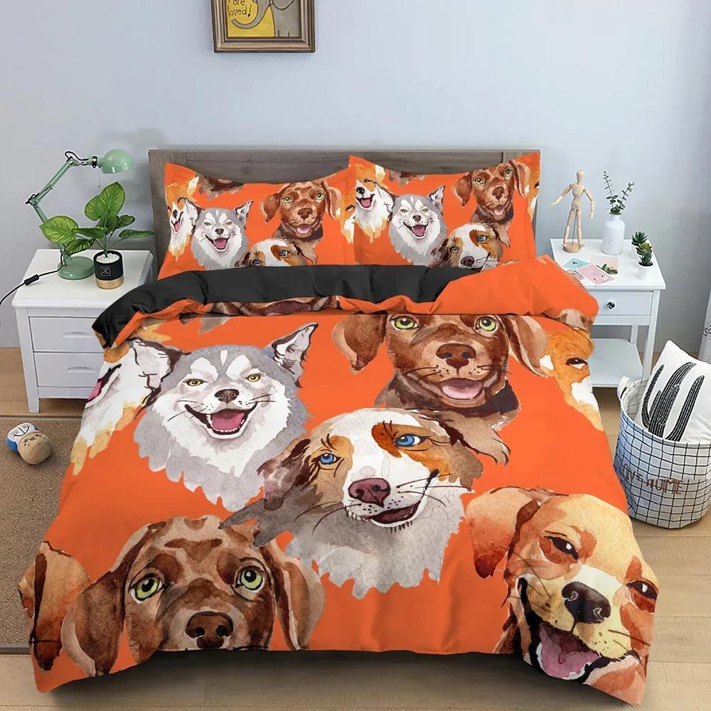 Cartoon Animals 3D Dogs Pattern Comfortable Duvet Quilt Cover Pillowcase Bedding Set Children Bedroom Decoration Home Textile