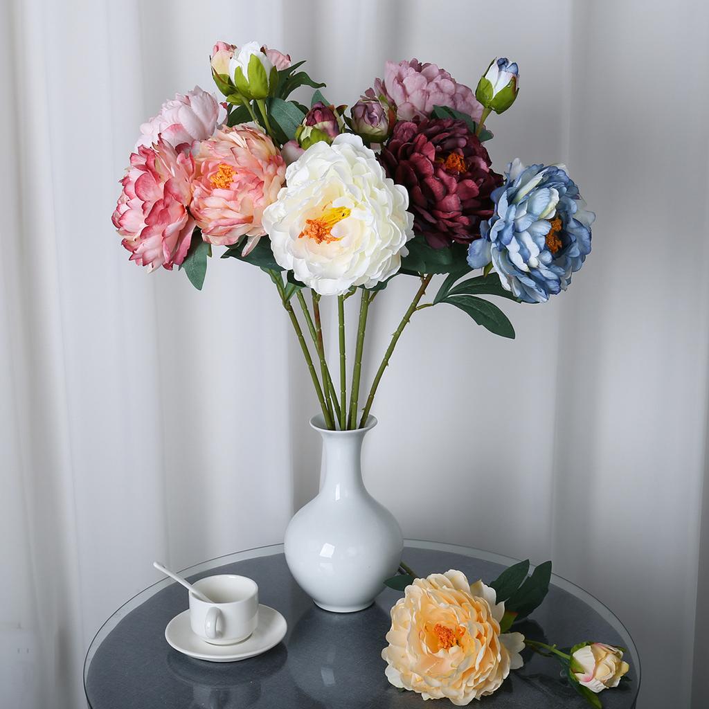 2 Head Artificial Peony Bouquet High Quality Long Stem Silk Fake Flowers Rose Pink For Bride Wedding Birthday Home Decors Bulk