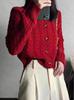 Women's Wool Cable Knit Cardigan Sweater - Autumn/Winter High-Waisted with Horn Button