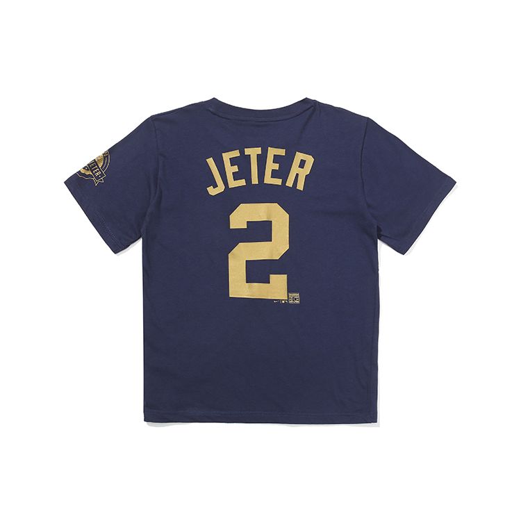 Nike MLB T-Shirt New York Yankees Trendy Big Logo Number Print Crew Neck Short Sleeve Kids Tops Deep-Blue 3Z3B7SA4J-NYYDJ