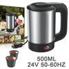 Electric Kettle for Truck Truck Car Water Boiler 500ml 24V 50-60Hz Stainless Steel Heated Water Cup Car Coffee Mug Pot Bottle EU
