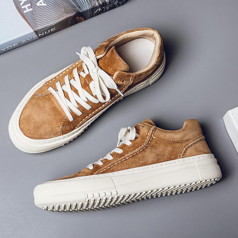 Pigskin casual men's shoes new summer tooling function retro British board shoes low-top white shoes men