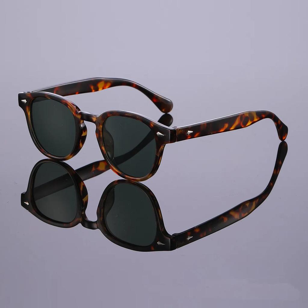 Vintage Rivet Tortoiseshell Round Sunglasses Women Men 2026 Brand Design Retro Yellow Blue Lens Square Sun Glasses