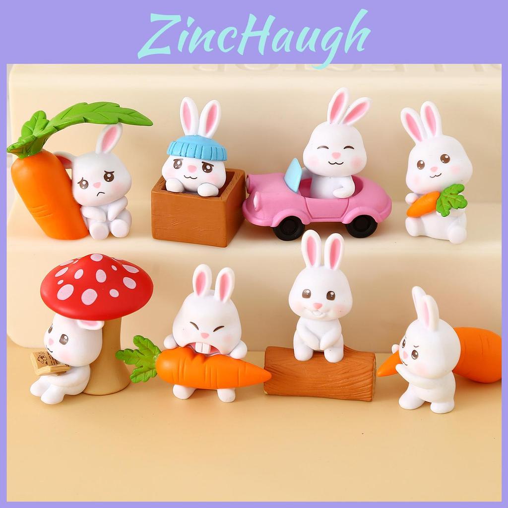 Cute Carrot Mushroom Cartoon Rabbit Mini Model Desktop Decor Ornament Set For Kids Playroom And Gift Use