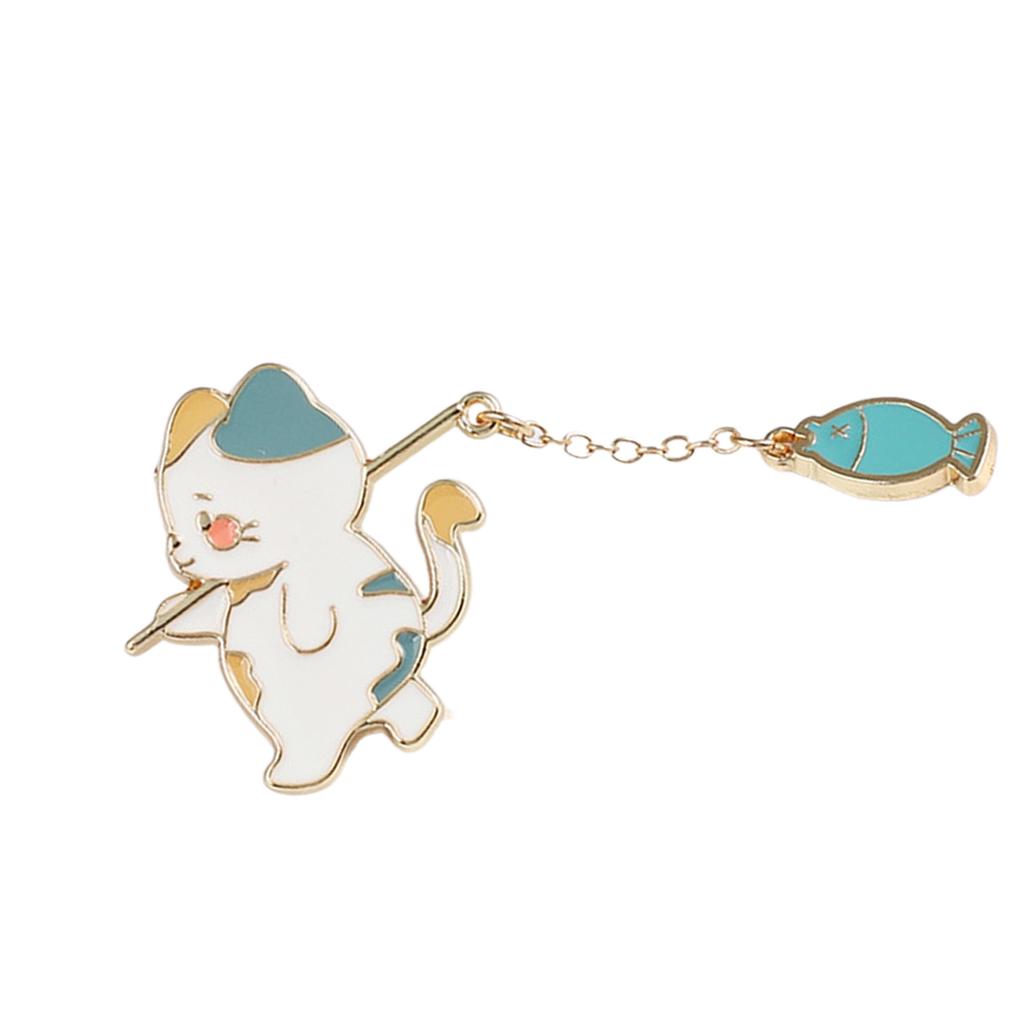 Playful Cat Fishing Brooch Adorable Alloy Pin Lightweight Design For Kids Adults Fashion Accessory With Colorful Fish Charm