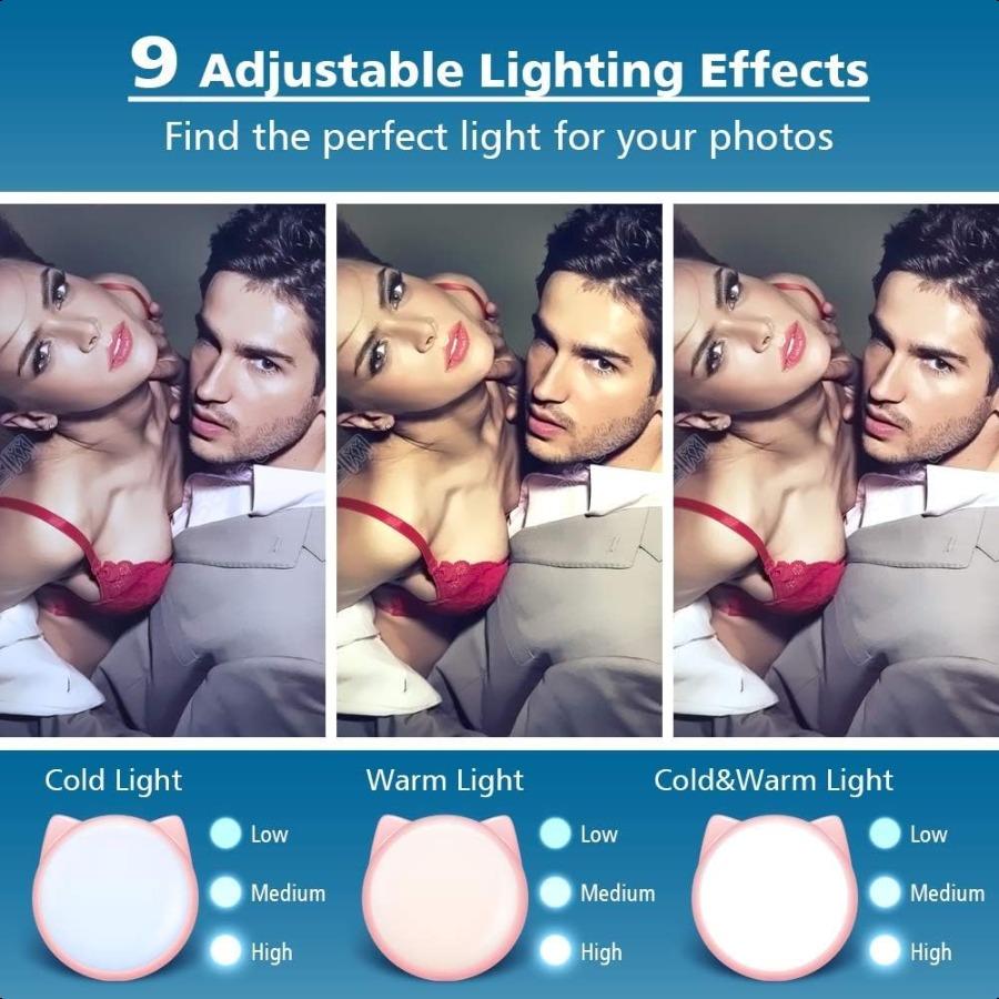 

OURRY Светодиодная кольцевая лампа-клипса для селфи Мини, перезаряжаемая, 9 уровней регулировки яркости, 32 светодиода, 28 часов работы, USB-вспышка для United States