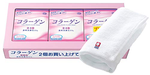 Azuma Shoji [Imabari Towel Included] Handmade Collagen Clear Facial Soap (3-Pack) with Foaming Net, Travel Beauty