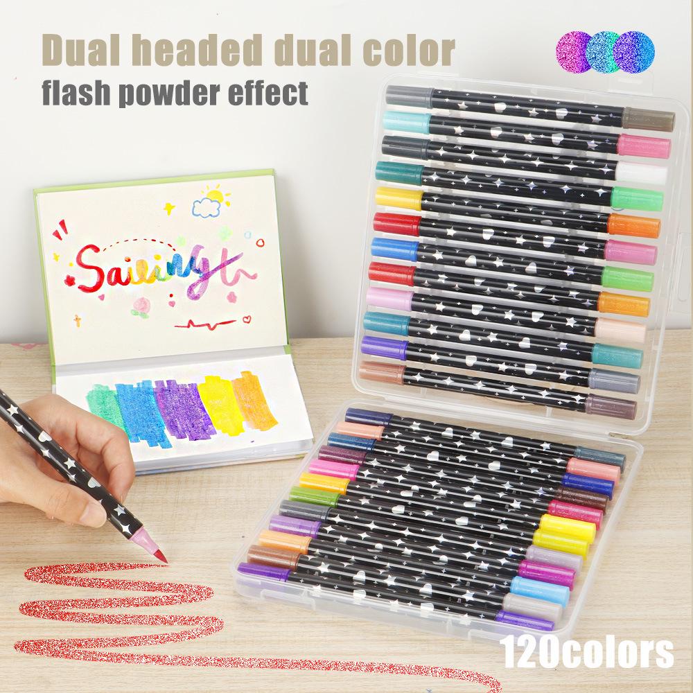 Dual-Color Glitter Brush Pen for Kids - Non-Fading, Bold Soft Tip