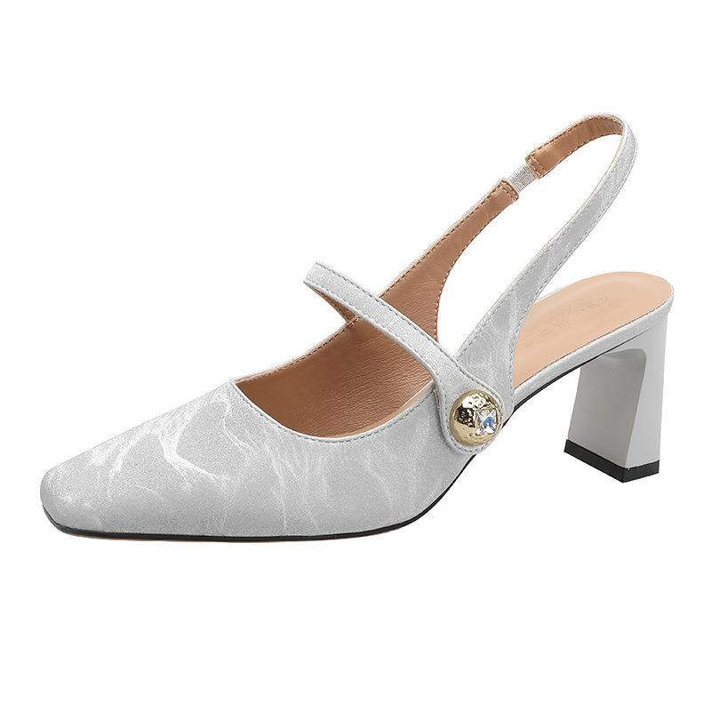 Baotou sandals women's summer high heels 2025 new French Mary Jane single shoes silver word with thick heels high heels