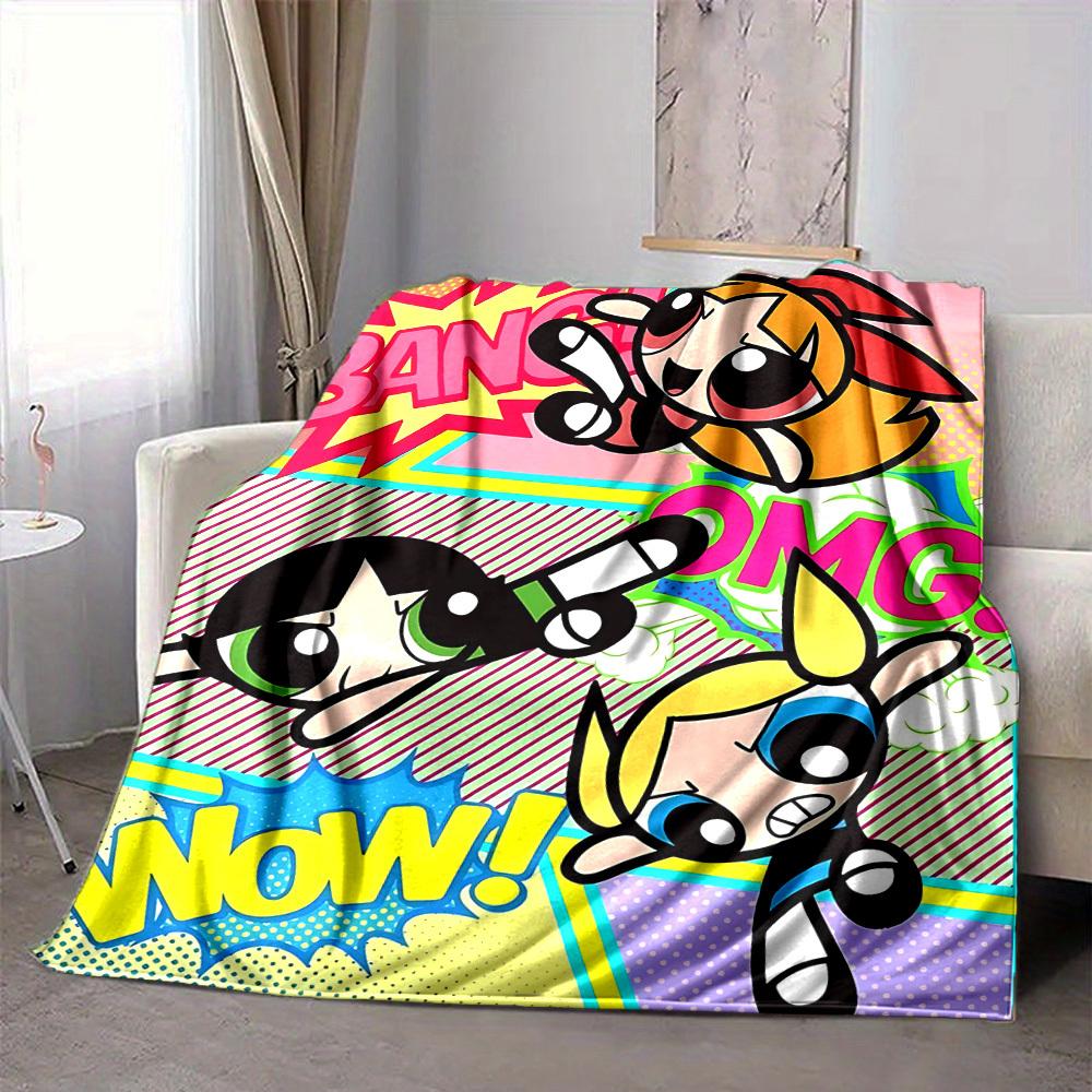1pc Powerpuff Girls Cozy Print Blanket Lightweight Warm Flannel Throw Blanket For Sofa, Bed, Living Room