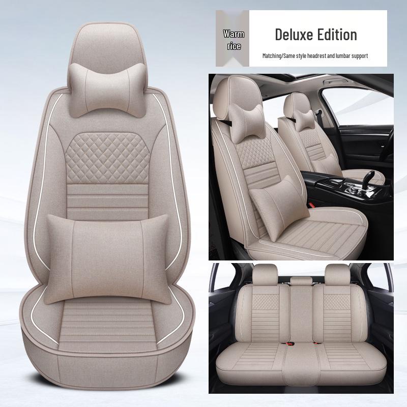 Universal Four Seasons Full Coverage Linen Seat Cushion Set for Small Cars