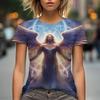 T-shirt da Donna con Stampa 3D Modello Angelo Estivo Moda Scollo a O Manica Corta T-shirt Y2k Harajuku Magliette Top Casual Abbigliamento Femminile